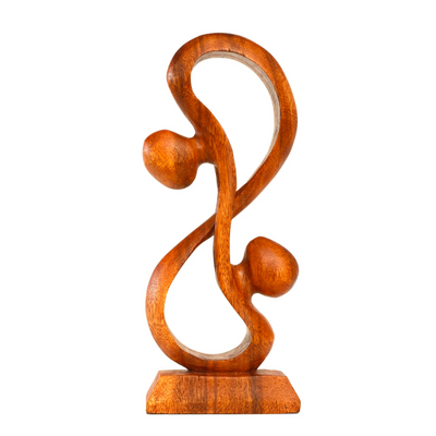 12" Wooden Handmade Abstract Sculpture Statue Handcrafted "Hold Me Tight" Gift Decorative Home Decor Figurine Accent Decoration Artwork Hand Carved