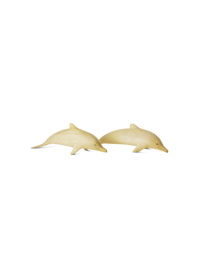 Wooden Hand Carved Set of 2 Swimming Dolphins Statue Sculpture Wood Decor Fish Figurine Handcrafted Handmade Seaside Tropical Nautical Ocean Coastal