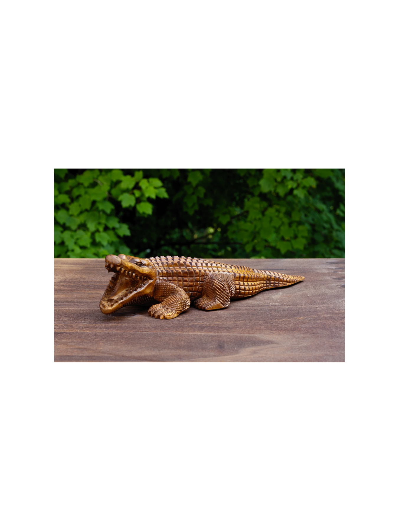 12" Wooden Hand Carved Crocodile Sculpture Statue Handcrafted Gift Decorative Home Decor Figurine Artwork Accent Decoration Handmade Wood Alligator