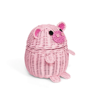 Pig Rattan Storage Basket with Lid Decorative Home Decor Hand Woven Shelf Organizer Cute Handmade Handcrafted Gift Decoration Artwork Wicker Piggy