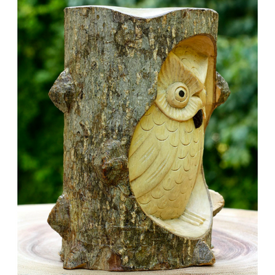 Unique Handmade Wooden Owl from Crocodile Wood Statue Figurine Hoot Sculpture Art Rustic Home Decor Accent Handcrafted Decoration Owl Crocodile Wood