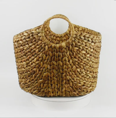 Extra Large Hand Woven Water Hyacinth Storage Basket Shelf Organizer Rectangular Wicker Baskets with Handles 19 x 15 x 14 inches
