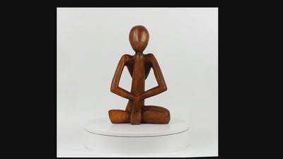 12" Wooden Handmade Abstract Sculpture Handcrafted Art "Praying Man" Statue Home Decor Decorative Yoga Figurine Accent Decoration Gift Hand Carved