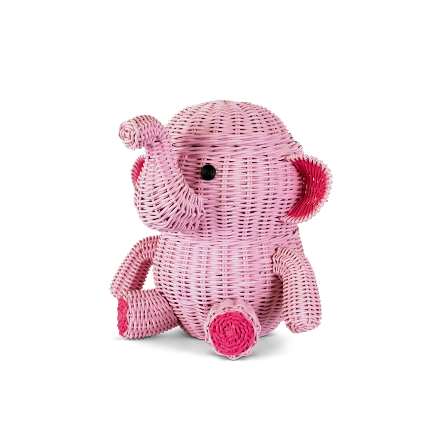 Large Pink Elephant Rattan Storage Basket with Lid Decorative Home Decor Hand Woven Shelf Organizer Cute Handmade Handcrafted Gift Decoration Wicker