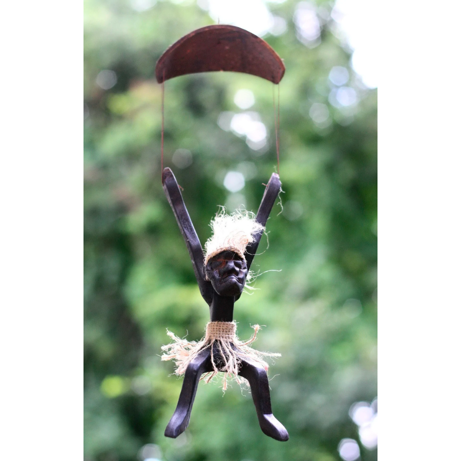 Handmade Wooden Primitive Tribal Funny Statue Skydive Parachute Sculpture Tiki Bar Unique Gift Wood Home Decor Figurine Hand Carved