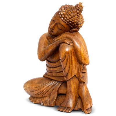 Wooden Serene Sleeping Resting Buddha Statue Hand Carved Figurine Sculpture Home Decor 