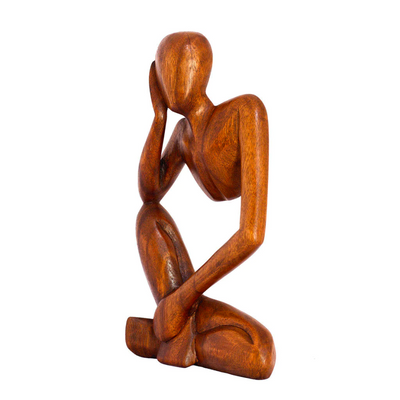12" Wooden Handmade Abstract Sculpture Statue Handcrafted "Thinking Man" Gift Art Decorative Home Decor Figurine Accent Decoration Artwork Hand Carved
