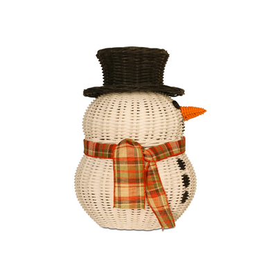 Rattan Snowman Storage Basket With Lid Hand Woven Shelf Organizer Handmade Gift Cute Wicker