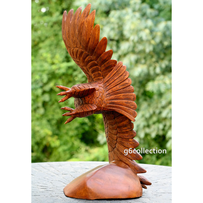 Extra Large Huge 20" Hand Carved Soaring Wooden Owl Dark Brown Statue Sculpture Figurine Home Decor Collectible