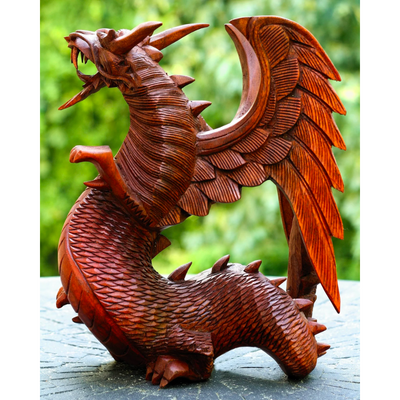 Wooden Dragon Handmade Sculpture Statue Handcrafted Gift Art Decorative Home Decor Figurine Accent Decoration Artwork Hand Carved