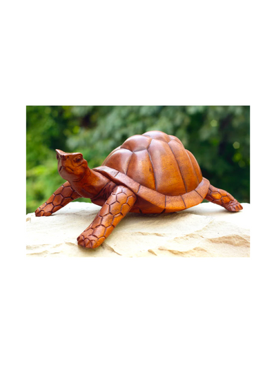 12" Large Wooden Tortoise Turtle Statue Hand Carved Sculpture Wood Home Decor Accent Figurine Handcrafted Handmade Seaside Tropical Nautical Coastal