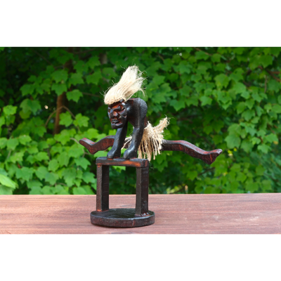 Handmade Wooden Primitive Tribal Funny Statue Gymnastic Handstand On The Beam Wooden Hand Carved Bar Decor