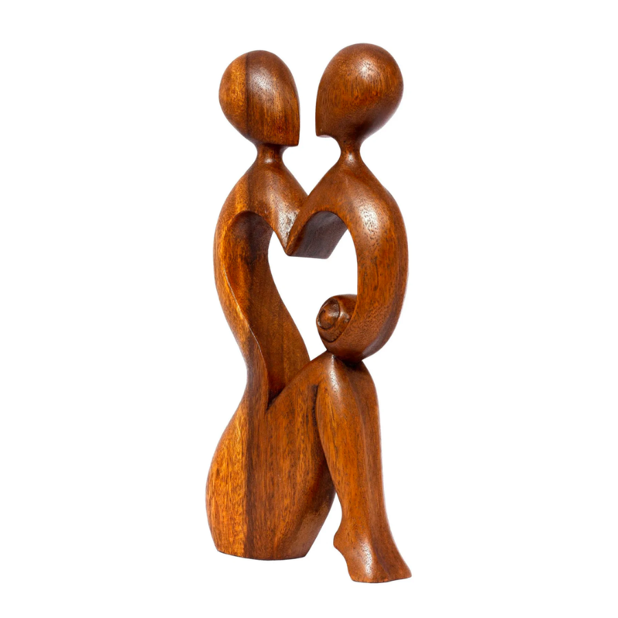 12" Wooden Handmade Abstract Sculpture Statue Handcrafted "I Heart You" Gift Art Decorative Home Decor Figurine Accent Decoration Artwork Hand Carved