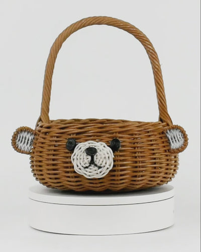 Hand Woven Bear Rattan Wedding Flower Girl Basket Decorative Home Decor Bin Organizer Storage Cute Handmade Handcrafted Gift Decoration Wicker Easter