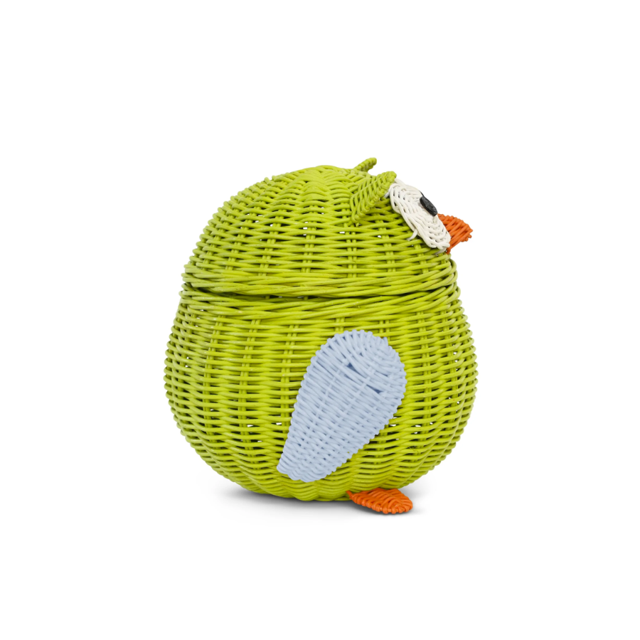 Green Owl Rattan Storage Basket with Lid Decorative Home Decor Hand Woven Shelf Organizer Cute Handmade Handcrafted Gift Art Decoration Artwork Wicker