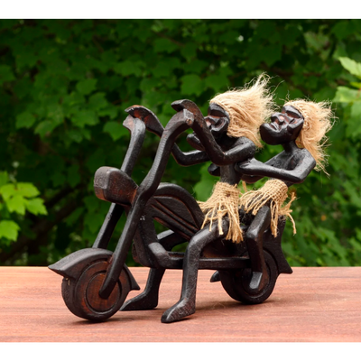 Handmade Wooden Primitive Tribal Funny Riding Harley Davidson Statue Motorcycle Sculpture Tiki Bar Unique Gift Wood Home Decor Figurine Hand Carved