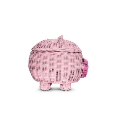 Large Pig Rattan Storage Basket With Lid Hand Woven Shelf Organizer Handmade Gift Cute Piggy Wicker
