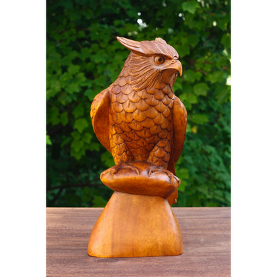 12" Large Wooden Handmade Owl Statue Handcrafted Figurine Art Home Decor Sculpture Wood Hand Carved Decorative Accent Decoration