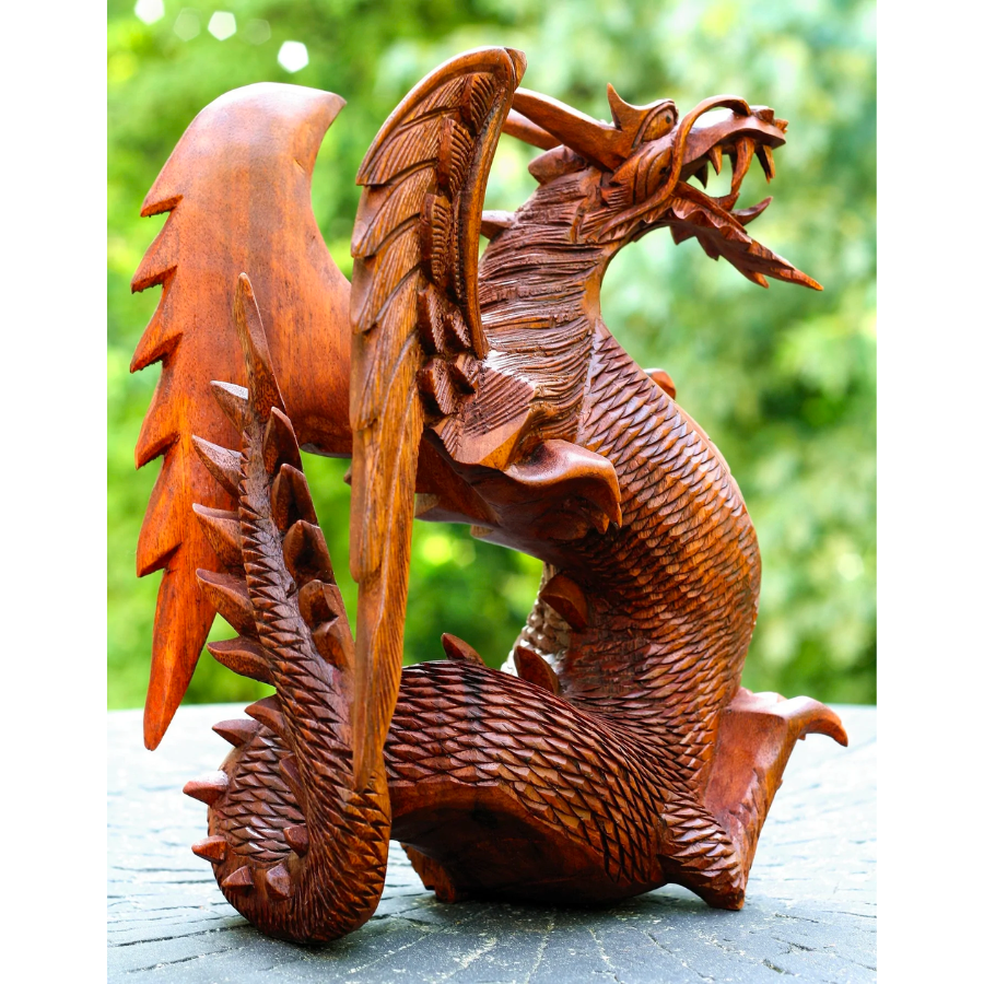 Wooden Dragon Handmade Sculpture Statue Handcrafted Gift Art Decorative Home Decor Figurine Accent Decoration Artwork Hand Carved