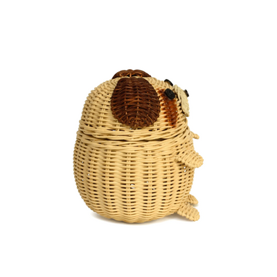 Dog Rattan Storage Basket with Lid Decorative Home Decor Hand Woven Shelf Organizer Cute Handmade Handcrafted Gift Art Decoration Artwork Wicker Puppy