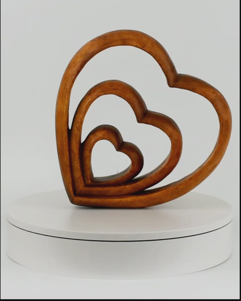 Wooden Handmade Abstract Sculpture Statue Handcrafted "Hearts of Love" Gift Art Decorative Home Decor Figurine Accent Decoration Artwork Hand Carved