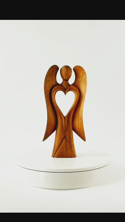 12" Wooden Handmade Abstract Sculpture Statue Handcrafted "Angel of Love" Gift Art Home Decor Figurine Accent Artwork Hand Carved
