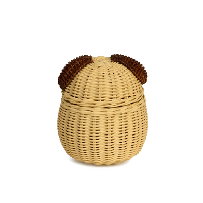 Dog Rattan Storage Basket with Lid Decorative Home Decor Hand Woven Shelf Organizer Cute Handmade Handcrafted Gift Art Decoration Artwork Wicker Puppy
