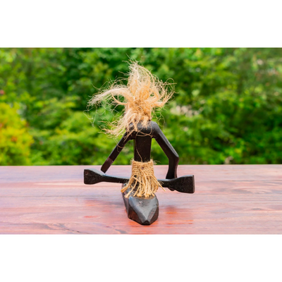 Handmade Wooden Primitive Tribal Kayaking Statue Canoe Funny Sculpture Tiki Bar Handcrafted Unique Gift Decor Accent Figurine Hand Carved