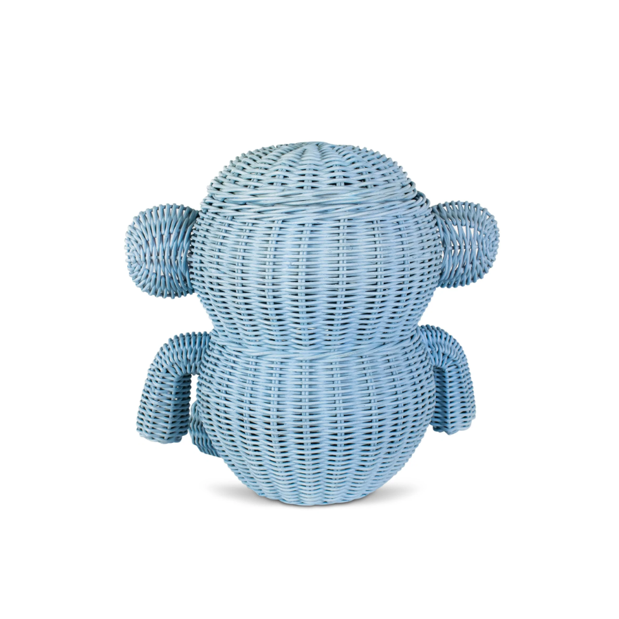 Large Blue Elephant Rattan Storage Basket With Lid Hand Woven Shelf Organizer Handmade Gift Wicker