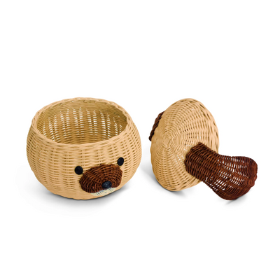 Dog Head Rattan Storage Basket with Lid Decorative Bin Home Decor Hand Woven Shelf Organizer Cute Handmade Handcrafted Gift Art Artwork Wicker Puppy