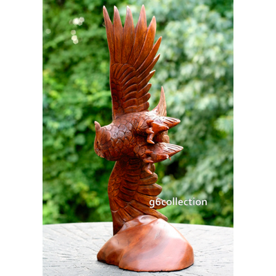 Extra Large Huge 20" Hand Carved Soaring Wooden Owl Dark Brown Statue Sculpture Figurine Home Decor Collectible