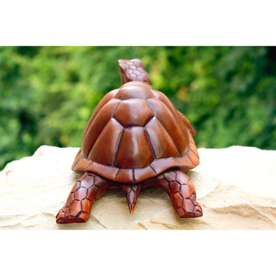 12" Large Wooden Tortoise Turtle Statue Hand Carved Sculpture Wood Home Decor Accent Figurine Handcrafted Handmade Seaside Tropical Nautical Coastal