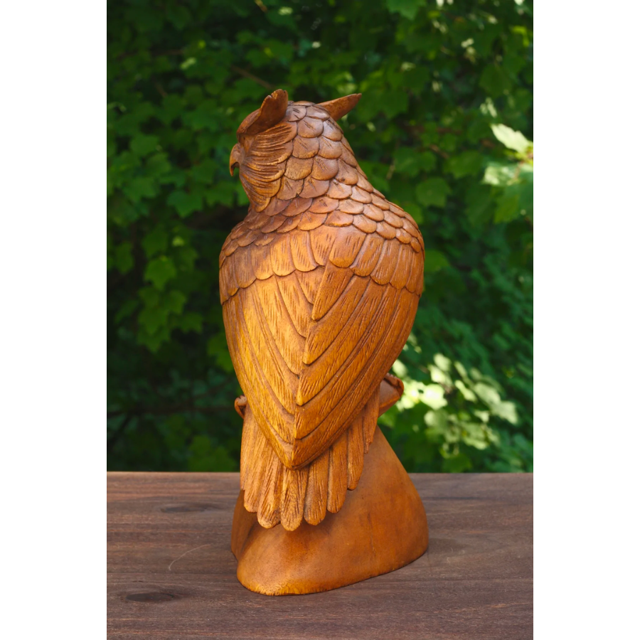 12" Large Wooden Handmade Owl Statue Handcrafted Figurine Art Home Decor Sculpture Wood Hand Carved Decorative Accent Decoration