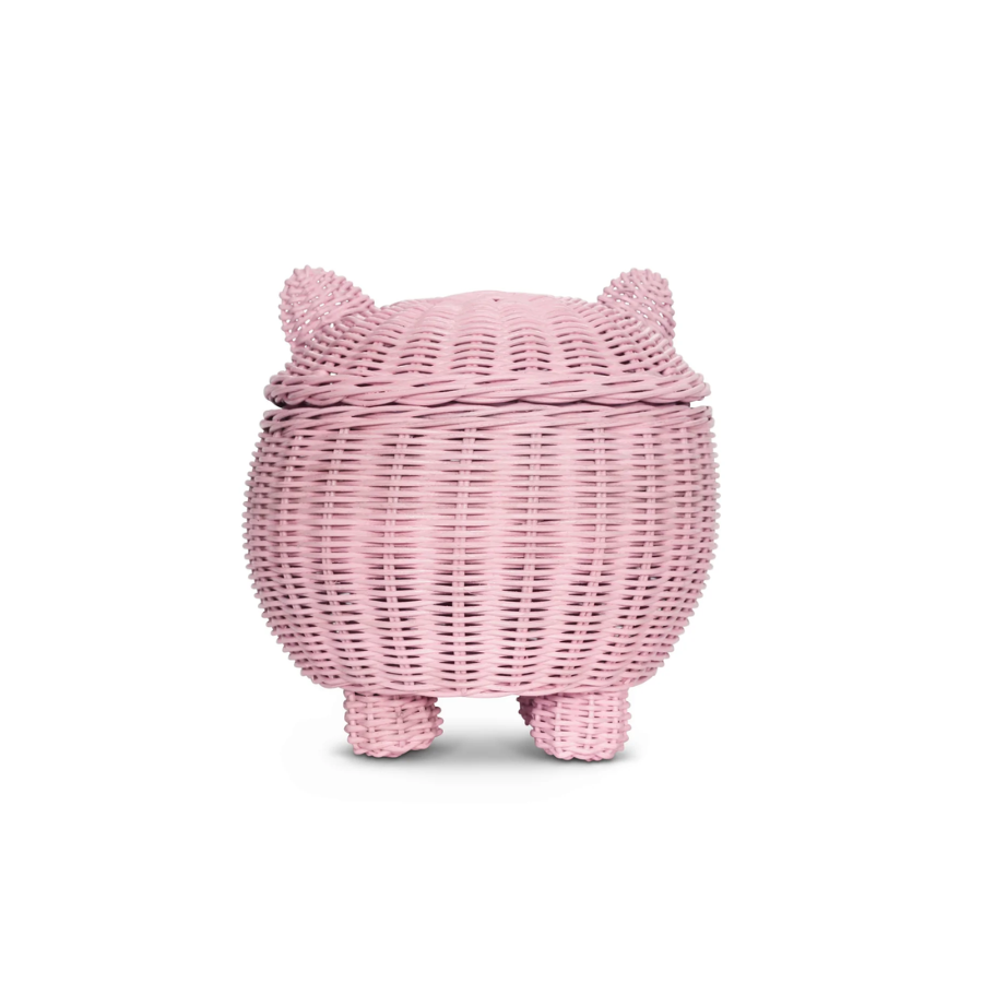 Large Pig Rattan Storage Basket With Lid Hand Woven Shelf Organizer Handmade Gift Cute Piggy Wicker