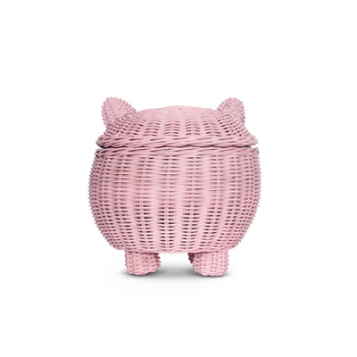 Large Pig Rattan Storage Basket With Lid Hand Woven Shelf Organizer Handmade Gift Cute Piggy Wicker