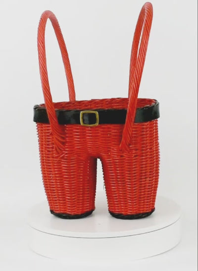 Hand Woven Santa Pants Rattan Easter Basket Christmas Storage Bin Organizer Cute Nursery Home Decor Handmade Handcrafted Gift Decoration Shorts Wicker