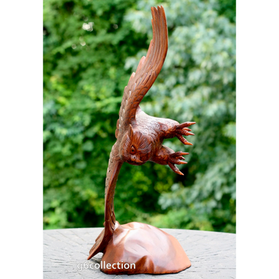 Extra Large Huge 20" Hand Carved Soaring Wooden Owl Dark Brown Statue Sculpture Figurine Home Decor Collectible
