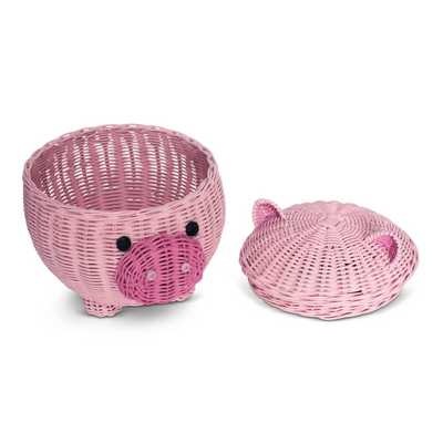 Large Pig Rattan Storage Basket With Lid Hand Woven Shelf Organizer Handmade Gift Cute Piggy Wicker