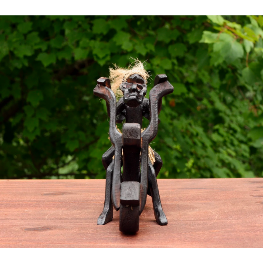 Handmade Wooden Primitive Tribal Funny Riding Harley Davidson Statue Motorcycle Sculpture Tiki Bar Unique Gift Wood Home Decor Figurine Hand Carved