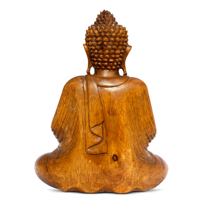 Wooden Serene Sitting Buddha "Vitarka Mudra" Statue Handmade Meditating Sculpture Figurine Home Decor Accent Handcrafted Art Modern Oriental Decor