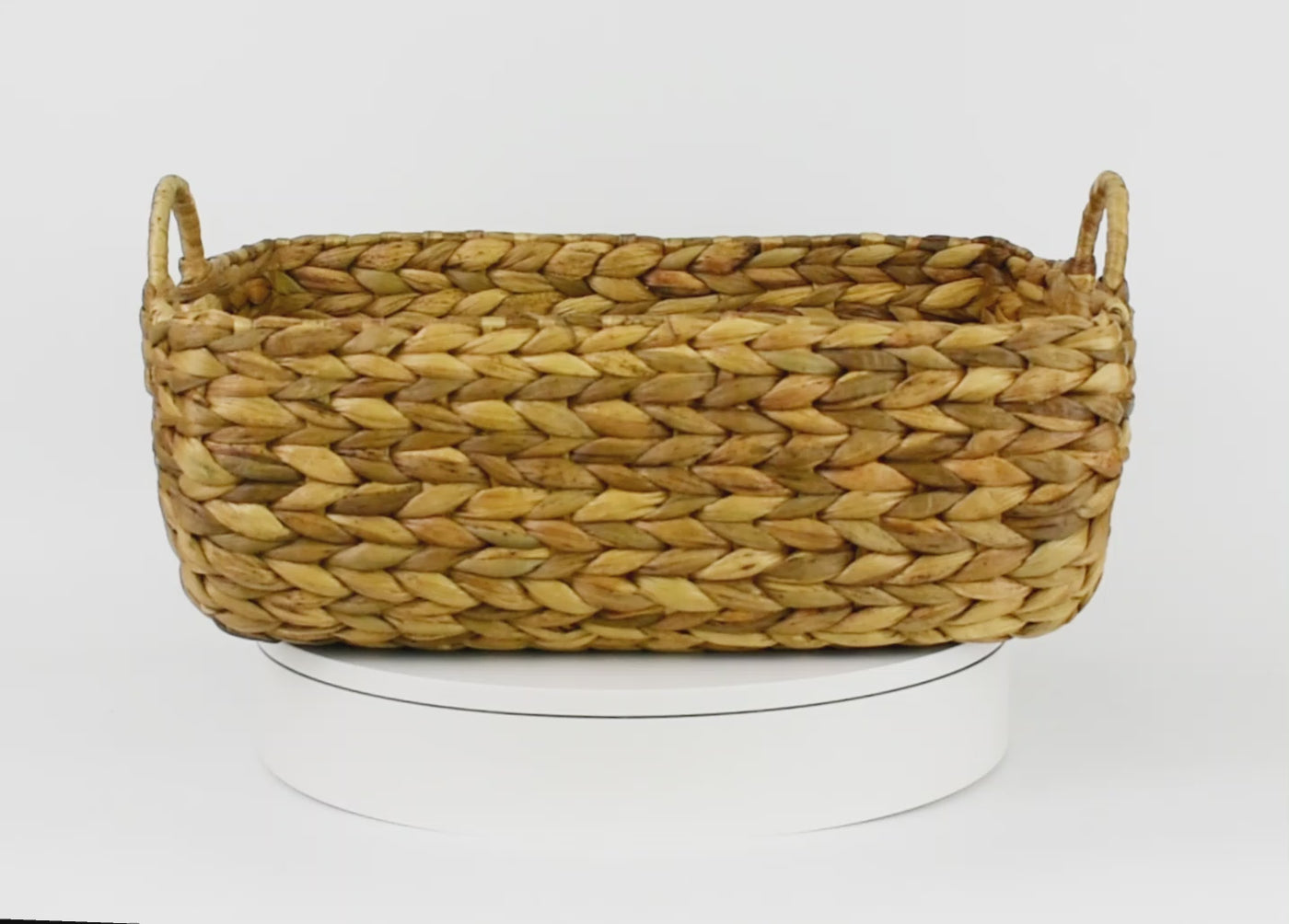 Hand Woven Water Hyacinth Storage Basket Shelf Organizer Rectangular Wicker Baskets with Handles 15 x 10 x 6 inches