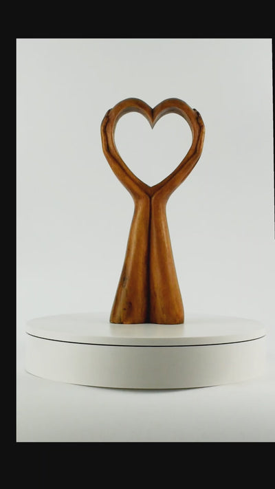 12" Wooden Handmade Abstract Sculpture Statue Handcrafted "Heart in Hand" Gift Decorative Home Decor Figurine Accent Decoration Artwork Hand Carved