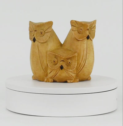 Wooden Handmade Owl and Family Figurine Handcrafted Hoot Statue Art Home Decor Sculpture Hand Carved Decorative Accent Decoration