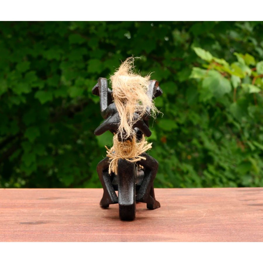 Handmade Wooden Primitive Tribal Funny Riding Harley Davidson Statue Motorcycle Sculpture Tiki Bar Unique Gift Wood Home Decor Figurine Hand Carved