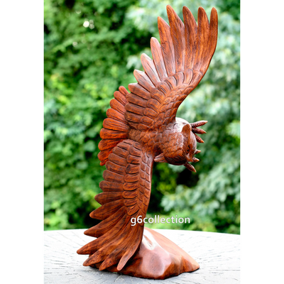 Extra Large Huge 20" Hand Carved Soaring Wooden Owl Dark Brown Statue Sculpture Figurine Home Decor Collectible