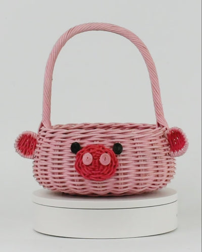 Hand Woven Pig Rattan Basket Decorative Home Decor Bin Organizer Storage Cute Handmade Handcrafted Gift Art Easter Decoration Wicker Piggy