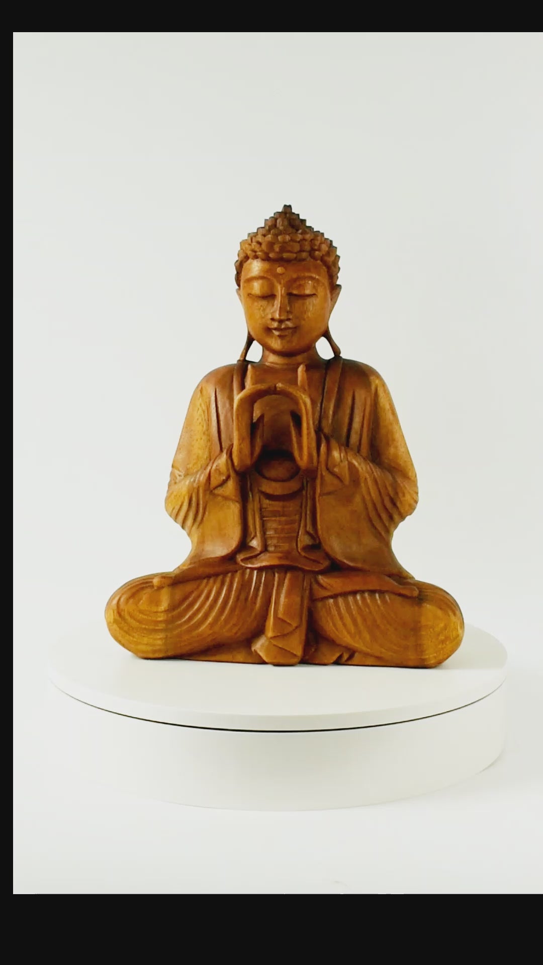 Wooden Serene Sitting Buddha "Uttarabodhi Mudra" Statue Handmade Meditating Sculpture Figurine Home Decor Accent Handcrafted Art Modern Oriental Decor