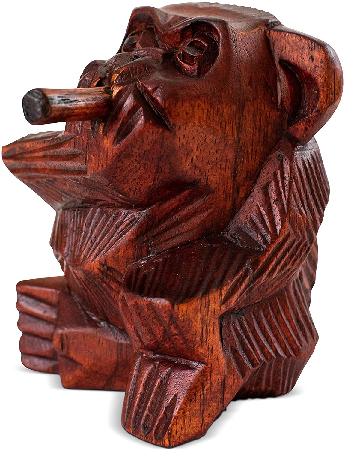 Wooden Hand Carved Smoking Monkey Statue Figurine Handmade Art Rustic Sculpture Decorative Home Decor Accent Handcrafted Wood Decoration