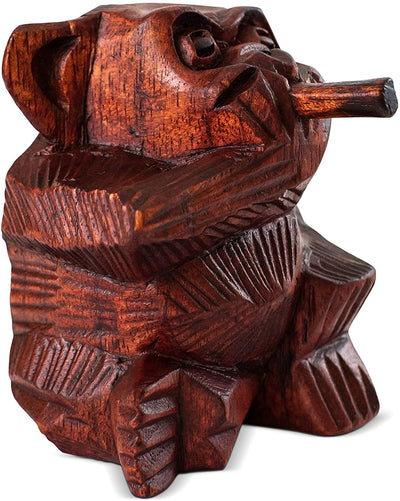 Wooden Hand Carved Smoking Monkey Statue Figurine Handmade Art Rustic Sculpture Decorative Home Decor Accent Handcrafted Wood Decoration