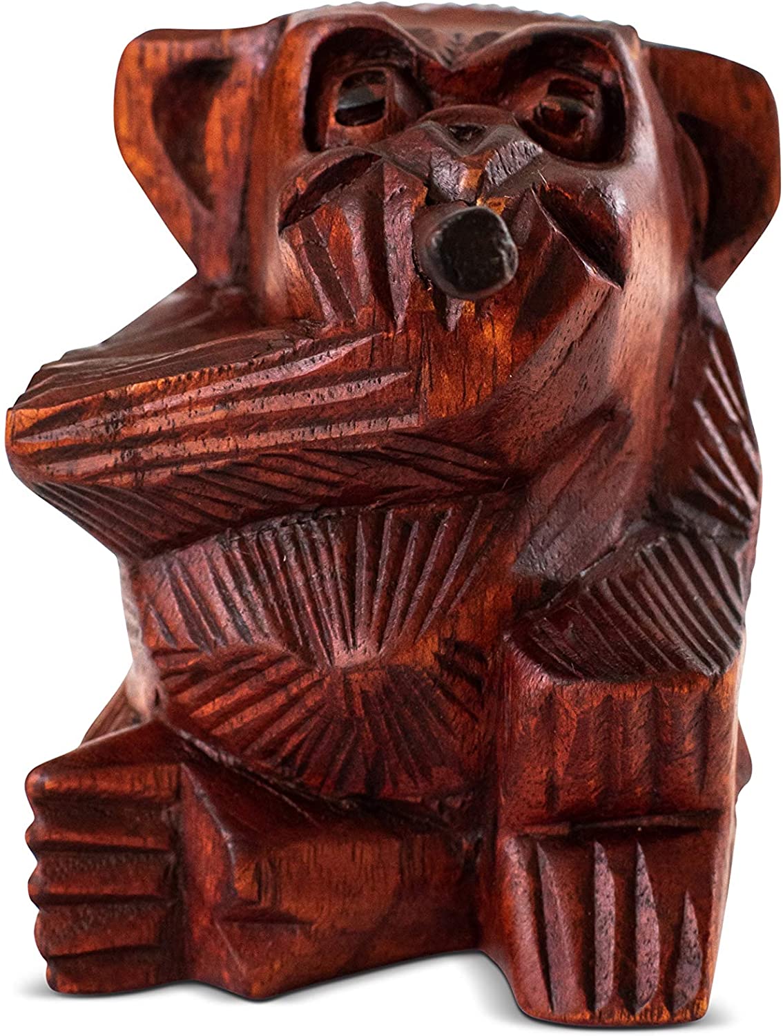 Wooden Hand Carved Smoking Monkey Statue Figurine Handmade Art Rustic Sculpture Decorative Home Decor Accent Handcrafted Wood Decoration